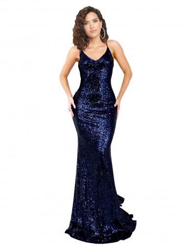Best Mermaid V-Neck Low Back Long Formal Sequin Bridesmaid Dress / Prom Dress
