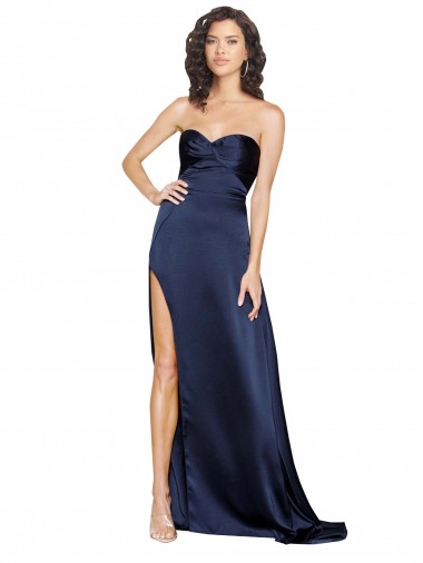 Best Knotted Sweetheart Formal Silky Satin Bridesmaid Dress / Prom Dress with High Side Split
