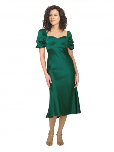Best Ruched Sleeve Formal Silky Satin Bridesmaid Dress / Prom Dress