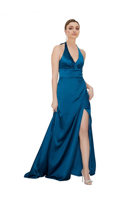 Halter Neck Formal Silky Satin Bridesmaid Dress / Prom Dress