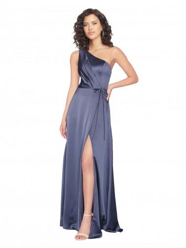 Best Draped Formal Silky Satin Bridesmaid Dress / Prom Dress with Tied Waist