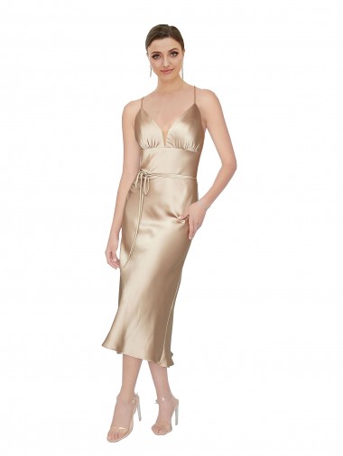 Best Empire Waist Formal Silky Satin Cocktail Midi Bridesmaid Dress / Prom Dress