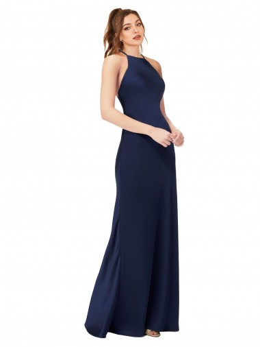 Best High Neck Satin Bridesmaid Dress / Prom Dress with Strappy Back