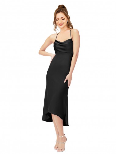 Best High Low Formal Silky Satin Cowl Neck Cocktail Midi Bridesmaid Dress / Prom Dress