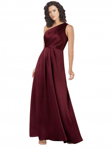 Best One Shoulder Formal Silky Satin Bridesmaid Dress / Prom Dress with Subtle Pleats