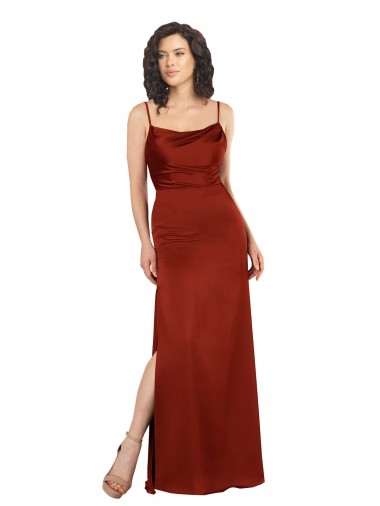 Best Floor-Length Formal Silky Satin Bridesmaid Dress / Prom Dress with Skirt Slit