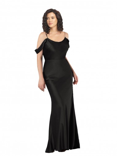 Best Off the Shoulder Sleeves Formal Silky Satin Bridesmaid Dress / Prom Dress with Skirt Slit