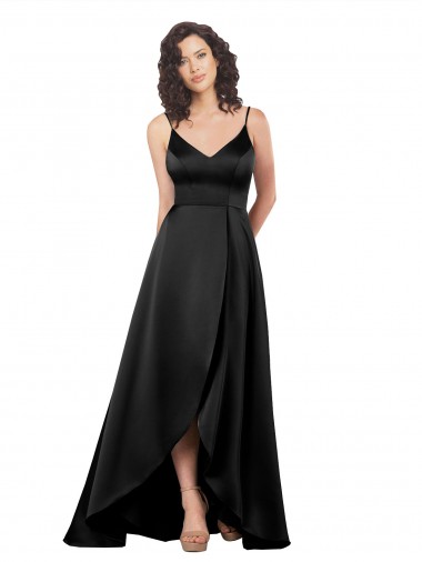 Best High Low V-Neckline Formal Silky Satin Tulip Bridesmaid Dress / Prom Dress with Wrap Skirt