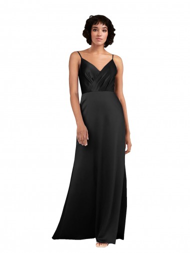 Best Full Length V-Neckline Formal Silky Satin Bridesmaid Dress / Prom Dress with Spaghetti Straps