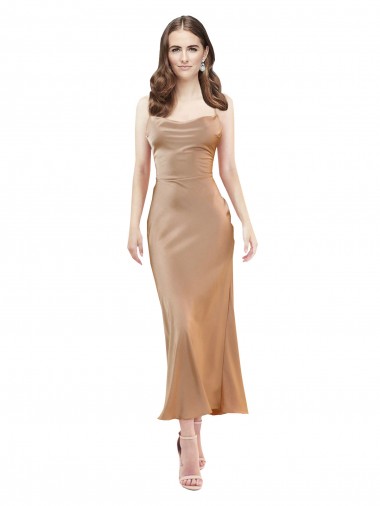 Best Cowl Neck Formal Silky Satin Midi Length Bridesmaid Dress / Cocktail Prom Dress Low Back