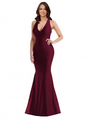 Best Plunge Neckline Cutout Low Back Formal Silky Satin Mermaid Bridesmaid Dress / Prom Dress