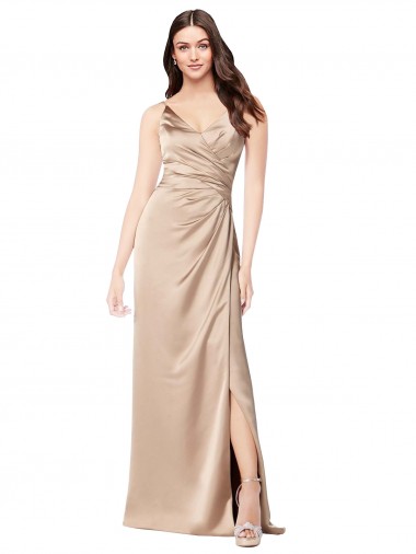 Best Formal Silky Satin Bridesmaid Dress / Prom Dress with Draped Surplice Bodice