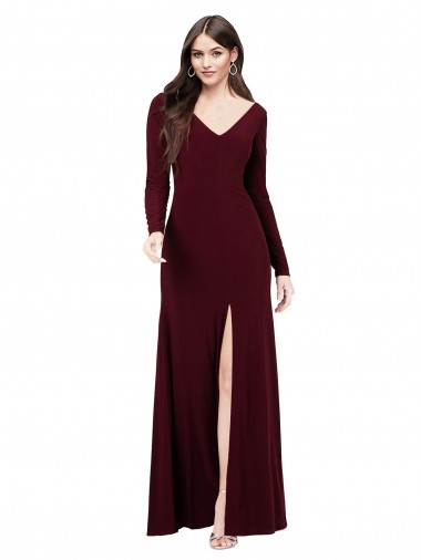 Best Long Sleeves Spandex Bridesmaid Gown with Front Slit