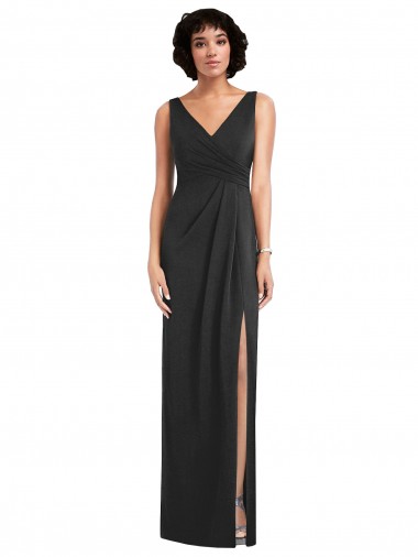 Best Draped Wrap Formal Maxi Spandex Bridesmaid Dress / Prom Dress with Front Slit