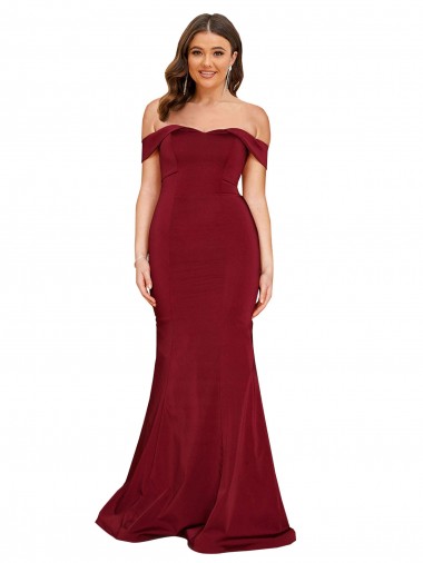 Best Off Shoulder Sleeves Sweetheart Neckline Long Formal Spandex Bridesmaid Dress / Prom Dress