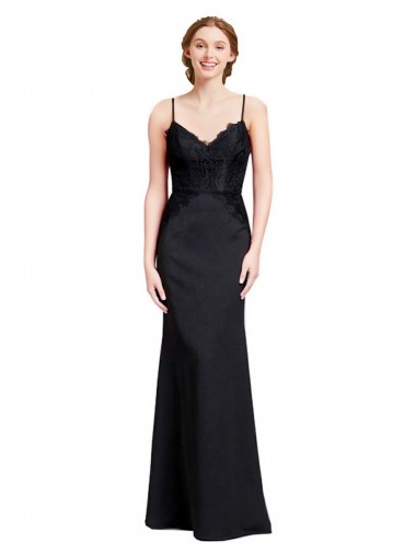Best Long Chiffon Bridesmaid Dress / Prom Dress with Lace Bodice and Curved V-Neckline