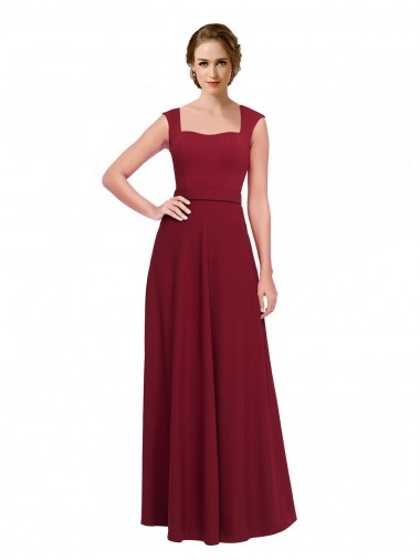 Best Square Neck Subtle Cap Sleeeves Crepe Bridesmaid Dress / Prom Dress
