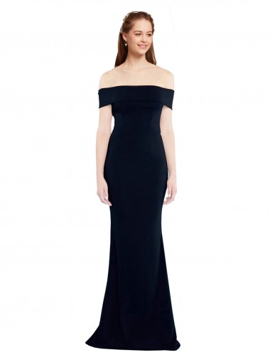 Best Off the Shoulder Fitted Formal Crepe Bridesmaid Dress / Prom Dress with Back Cut Out