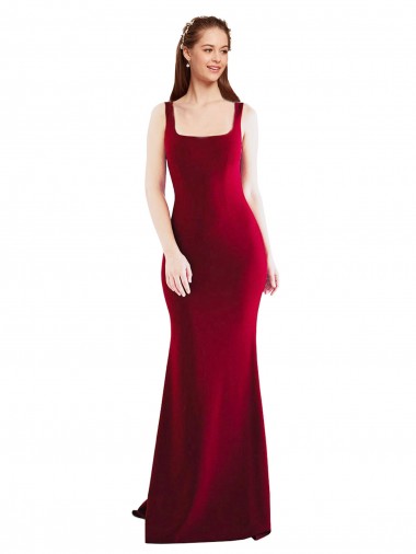 Best Square Neckline and Backline Fitted Formal Crepe Bridesmaid Dress / Prom Dress
