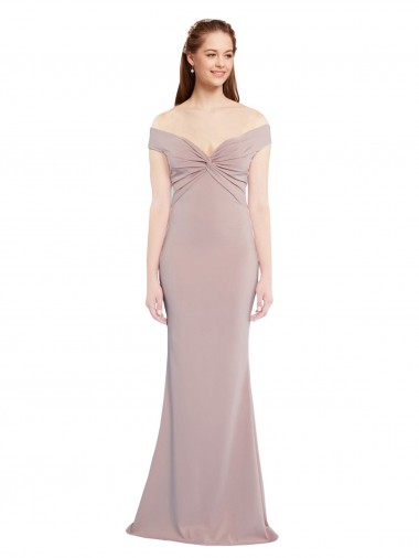 Best Knotted Off the Shoulder Formal Crepe Bridesmaid Dress / Prom Dress with Cut-Out Back
