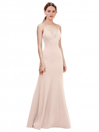 Best Deep V-Neck and Back Long Formal Crepe Bridesmaid Dress / Prom Dress
