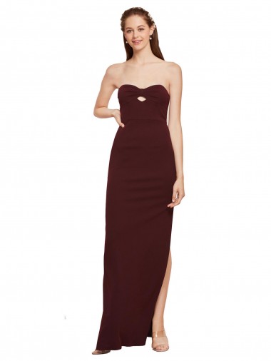 Best Twisted Strapless Keyhole Long Formal Crepe Bridesmaid Dress / Prom Dress with Slit