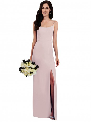 Best Spaghetti Strap V Back Formal Crepe Bridesmaid Dress / Prom Dress with Front Slit