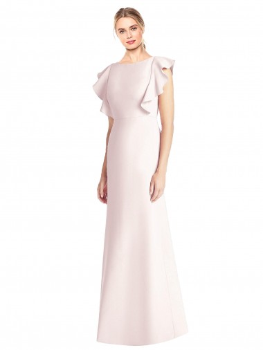 Best Ruffle Cap Sleeves Open Back Trumpet Bridesmaid Dress / Prom Dress