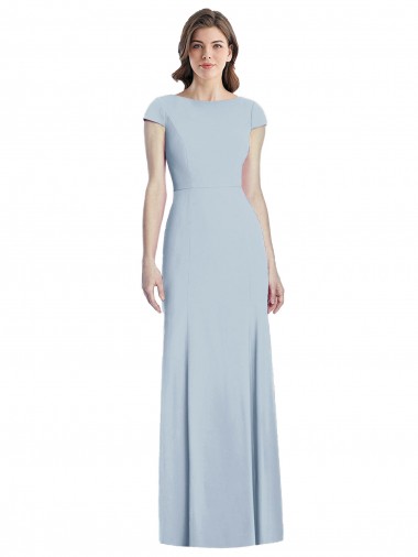 Best Bateau Neck Cap Sleeves Open Back Trumpet Bridesmaid Dress / Prom Dress
