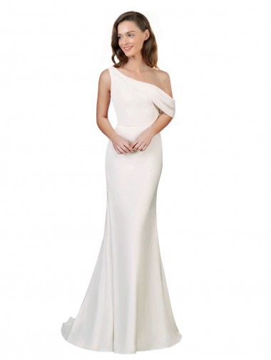 Best One Shoulder Formal Crepe Bridesmaid Dress / Prom Dress with Draped Off the Shoulder Strap