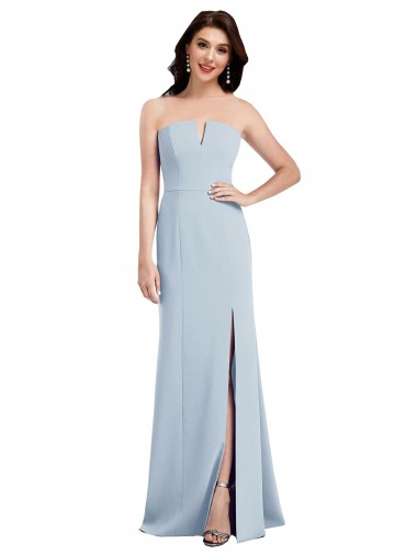 Best Strapless Notch Crepe Bridesmaid Dress / Prom Dress with Front Slit