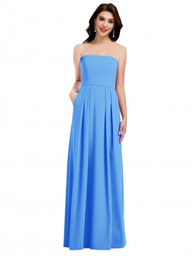 Best Strapless Pleated Skirt Crepe Bridesmaid Dress / Prom Dress with Pockets