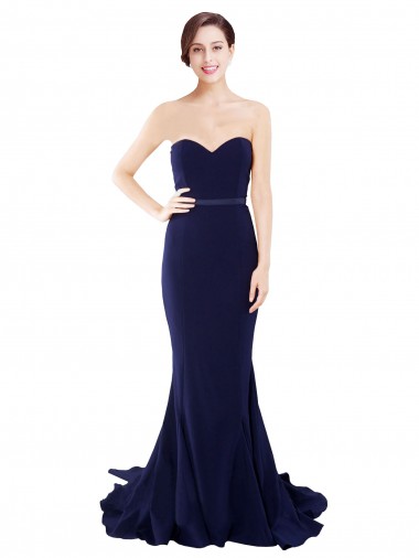 Best Strapless Sweetheart Neckline Crepe Bridesmaid Dress / Prom Dress with Satin Waistband
