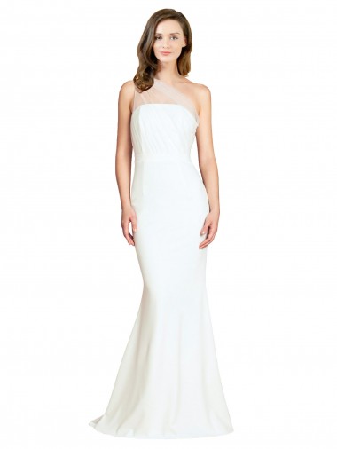Best Soft Tulle Shoulder Overlay Mermaid One Shoulder Formal Crepe Bridesmaid Dress
