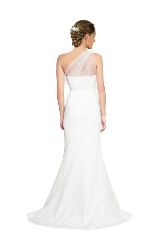 Soft Tulle Shoulder Overlay Mermaid One Shoulder Formal Crepe Bridesmaid Dress