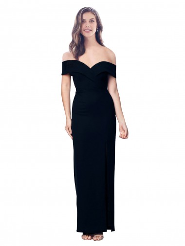 Best Off the Shoulder Long Full Length Formal Crepe Bridesmaid Dress / Prom Dress with Side Split