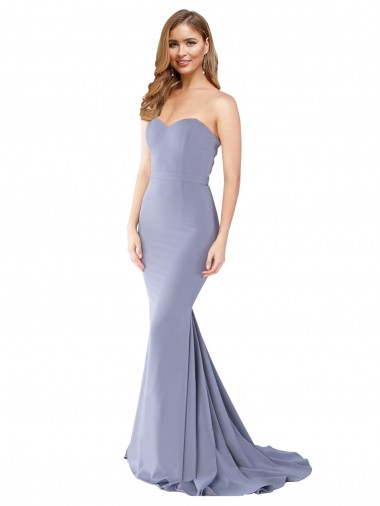 Best Long Strapless Sweetheart Sweep Train Formal Crepe Bridesmaid Dress / Prom Dress with Low Back