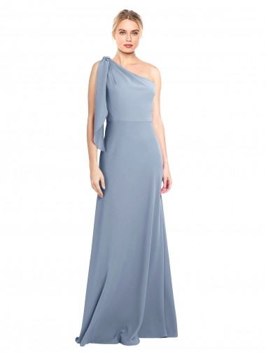 Best Draped Flutter Sleeves One Shoulder Stretch Formal Crepe Bridesmaid Dress / Prom Dress