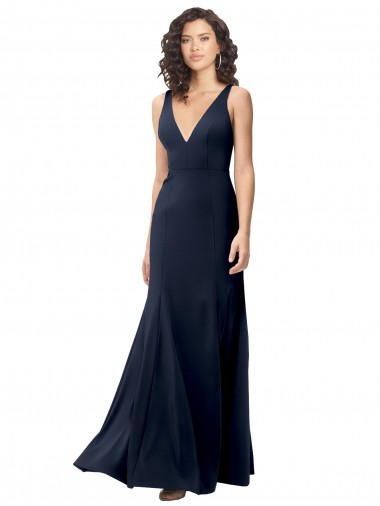 Best Classic V-Neck Long Stretch Formal Crepe Bridesmaid Dress / Prom Dress with V-Back