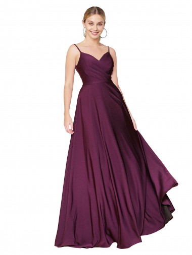 Best High Neck Spaghetti Straps Long V-Back Formal Crepe Bridesmaid Dress / Prom Dress