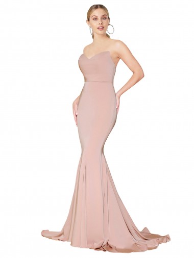 Best Sweep Train Sweetheart Long Mermaid Formal Crepe Bridesmaid Dress / Prom Dress Low Back