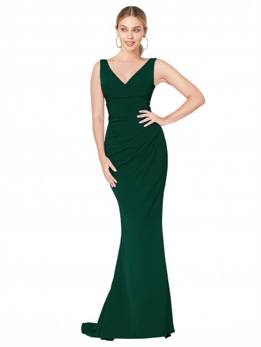 Best V-Neck Floor Length Long Formal Crepe Mermaid Bridesmaid Dress / Prom Dress