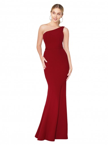 Best One Shoulder Long High Neck Sleeveless Mermaid Formal Crepe Bridesmaid Dress / Prom Dress