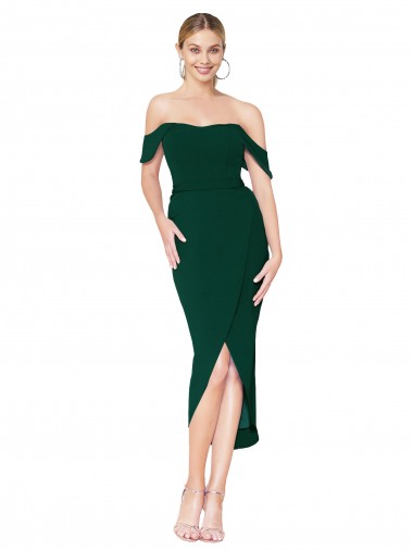 Best Off the Shoulder Knee Length Formal Crepe Short Cocktail Wrap Bridesmaid Dress / Prom Dress