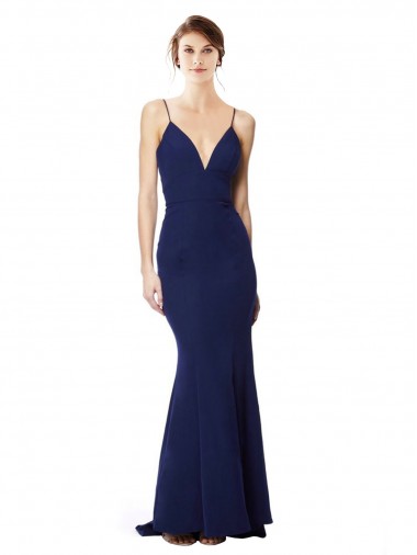 Best Deep V-Neck Spaghetti Straps Mermaid Formal Crepe Bridesmaid Dress / Prom Dress