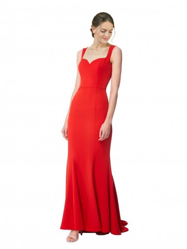 Best Long Chapel Train Fishtail Maxi Formal Crepe Bridesmaid Dress / Prom Dress with Sweetheart Neckline