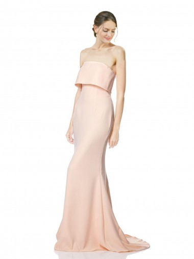 Best High Neck Strapless Long Formal Crepe Maxi Bridesmaid Dress / Prom Dress with Overlay