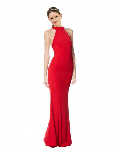 Best Halter Neck Keyhole Back Sleeveless Formal Crepe Maxi Bridesmaid Dress / Prom Dress