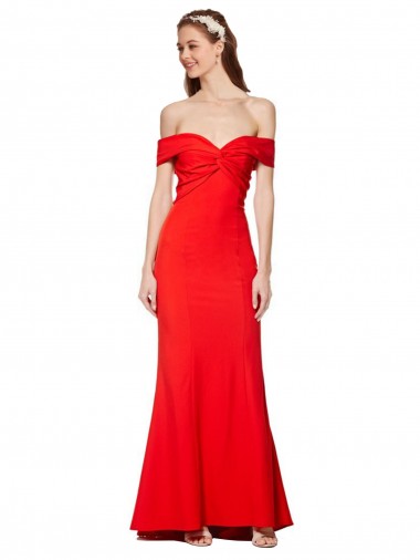 Best Cross Front and Back Bardot Sleeveless Formal Crepe Maxi Bridesmaid Dress / Prom Dress