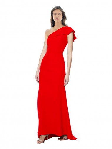 Best High Neck Ruffle Frill One Shoulder Maxi Formal Crepe Bridesmaid Dress / Prom Dress